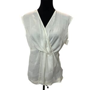 New ~ HALOGEN ~  White Wrap Short Sleeve Top Size S